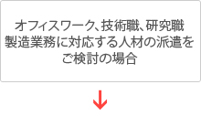 オフィスワーク、技術職、研究職製造業務に対応する人材の派遣をご検討の場合